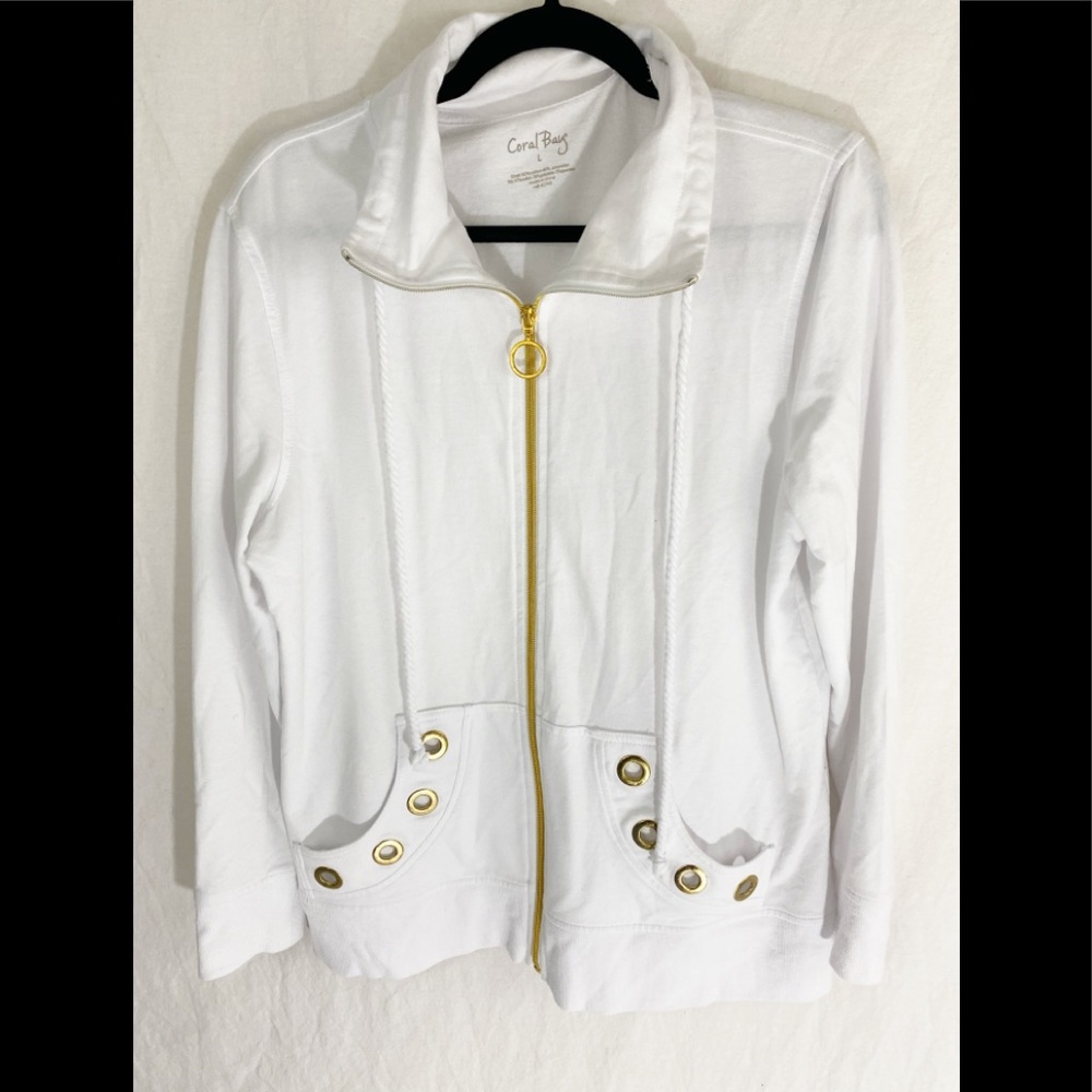 ❤️ 3/20 Coral Bay White Jacket Gold Zipper L